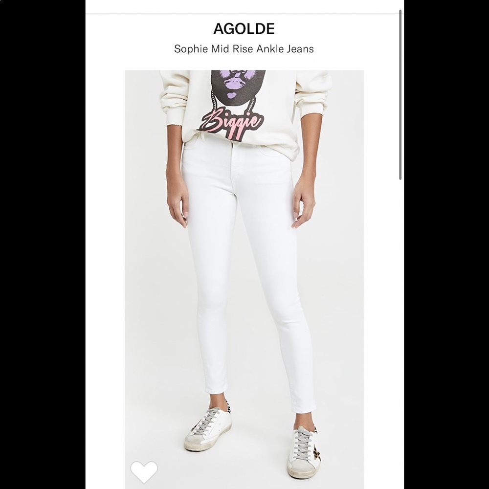 NWT Agolde Sophie Mid Rise Ankle Jeans in white